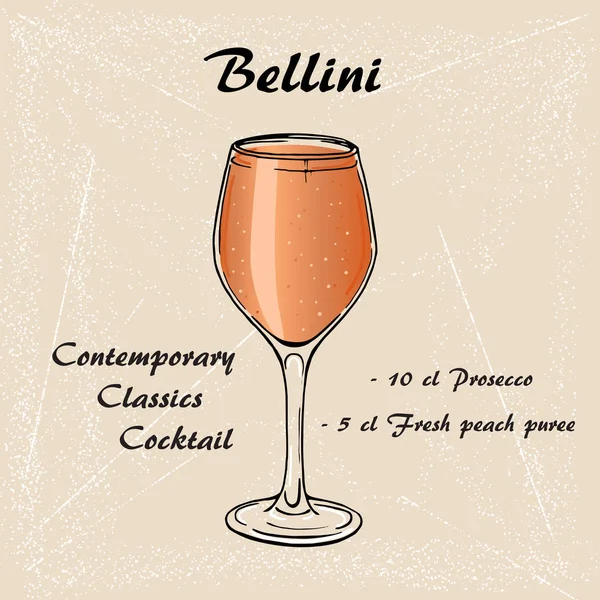 Bellini kokteyl illüstrasyon. Alkollü kokteyller resimde 3 vektör