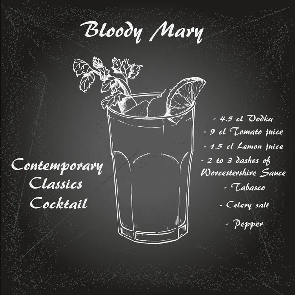 Kokteyl bloody mary kroki tarzı menü, kokteyl için 1 kartları