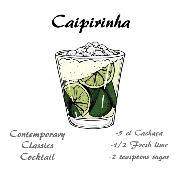 De hand getekende illustratie van cocktail Caipirinha. Vector 2 — Stockvector