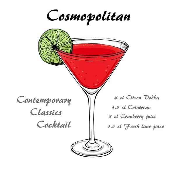 Hand drawn illustration of cocktail Cosmopoitan 2 — Stock Vector