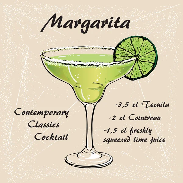 Illustrazione disegnata a mano di cocktail margarita — Vettoriale Stock