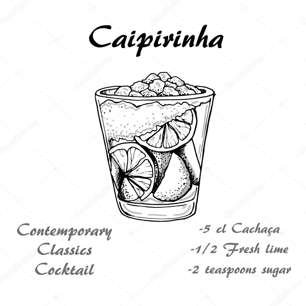 Hand drawn illustration of cocktail Caipirinha. Vector
