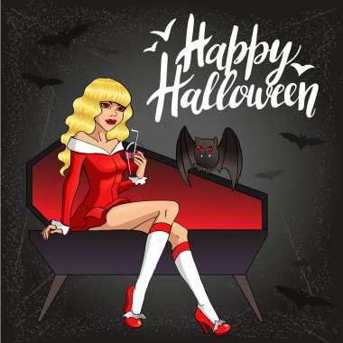 Seksi vampir Bayan. Cadılar Bayramı vektör çizim katmanları ile.