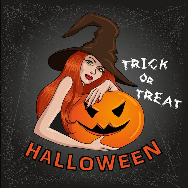 Vector ilustración de halloween bruja con calabaza 2 — Vector de stock