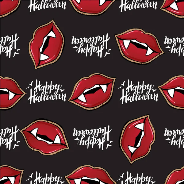 Vampiro labios miedo halloween fondo patrón de vector sin costura 2 — Vector de stock