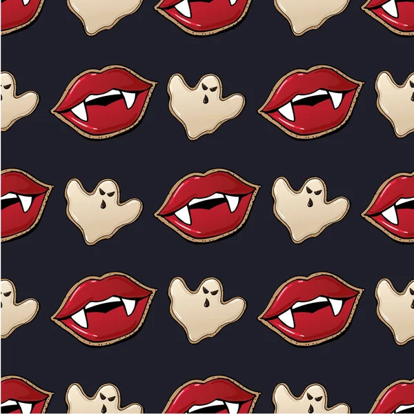 Vampire lèvres effrayant fond halloween motif vectoriel sans couture 3 — Image vectorielle