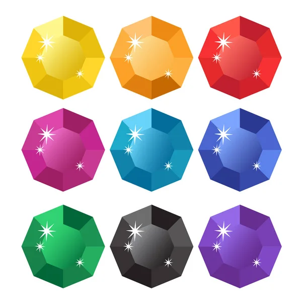 五颜六色的动画片钻石图标逼真的向量集1 — 图库矢量图片