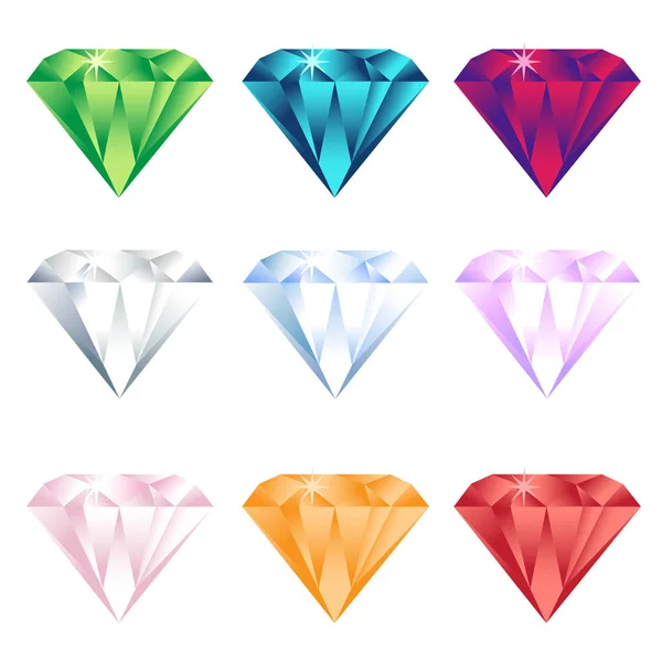 Kleurrijke cartoon diamanten pictogrammen realistische vector set — Stockvector