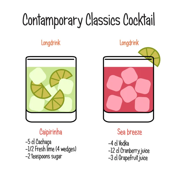 Caipirinha Cocktail und Meeresbrise Cocktail Rezept — Stockvektor