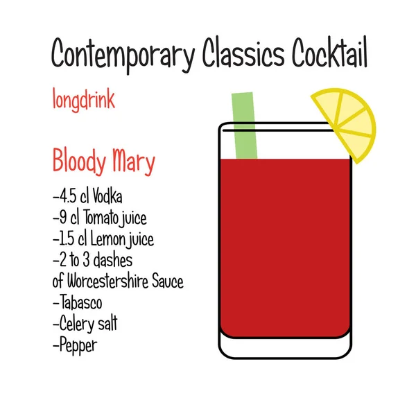 Bloody Mary vector contemporáneo clásico cóctel receta — Vector de stock