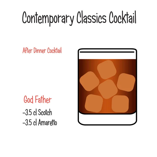 God father alcoholic cocktail vector illustration recipe — Stock Vector