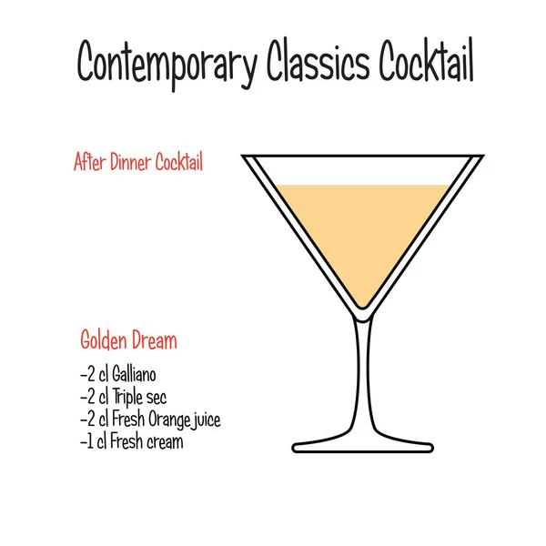 Gouden droom alcoholische cocktail vector illustratie recept geïsoleerd — Stockvector