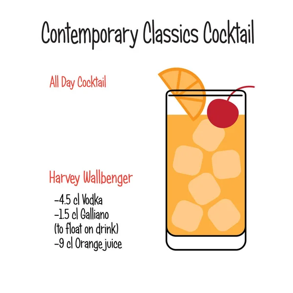 Harveywallbenger alcoolic cocktail vector ilustrare rețetă izolat — Vector de stoc