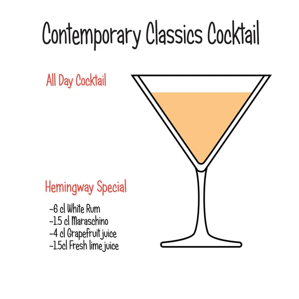 Hemingway dröm alkoholhaltiga cocktail vektor illustration recept isolerade — Stock vektor