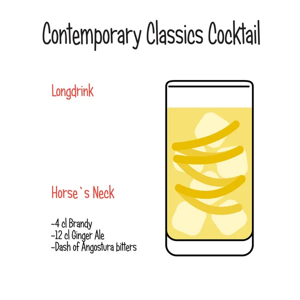 Pferdenacken alkoholische Cocktail-Vektor Illustration Rezept isoliert — Stockvektor