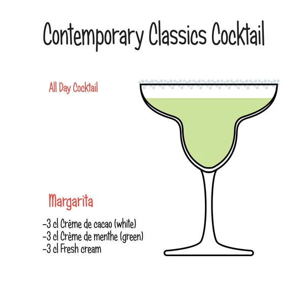 Margarita alkoholhaltiga cocktail vektor illustration recept isolerade — Stock vektor