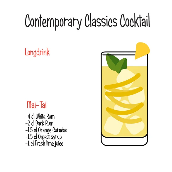 Mai tai alcoholische cocktail vector illustratie recept geïsoleerd — Stockvector