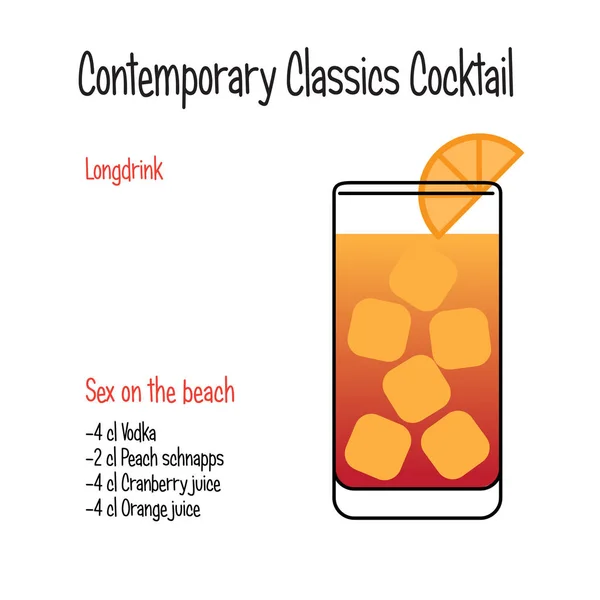 Sex am Strand alkoholischer Cocktail-Vektor Illustration Rezept isoliert — Stockvektor