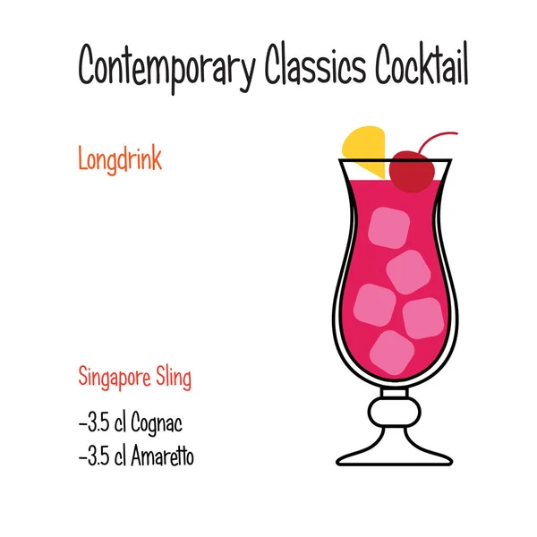 Singapore Schleuder alkoholischen Cocktail-Vektor Illustration Rezept isoliert — Stockvektor