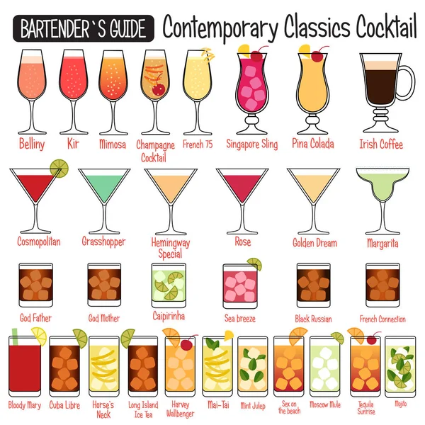 Zeitgenössische Klassiker alkoholische Cocktails Vektor Illustration designe — Stockvektor
