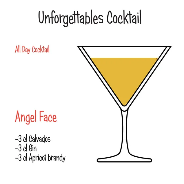 Ангел обличчя алкогольний коктейль Векторні ілюстрації рецепт ізольовані — стоковий вектор