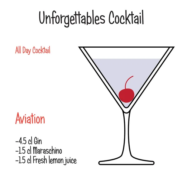 Aviation alcoolique cocktail vecteur illustration recette isolé — Image vectorielle