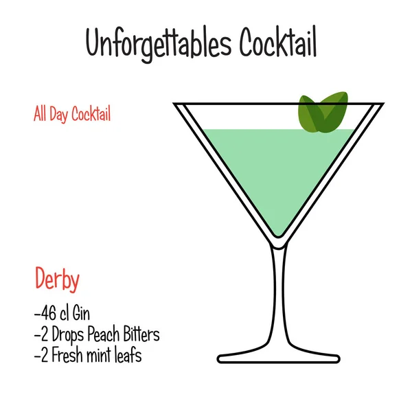Dry martini alcoolic cocktail vector ilustrație rețetă izolat — Vector de stoc