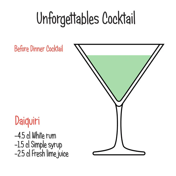 Daiquiri alcoholic cocktail vector illustration recipe isolated — Stock Vector