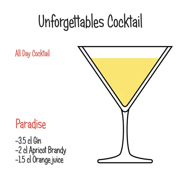 Paradise alcoholische cocktail vector illustratie recept geïsoleerd — Stockvector