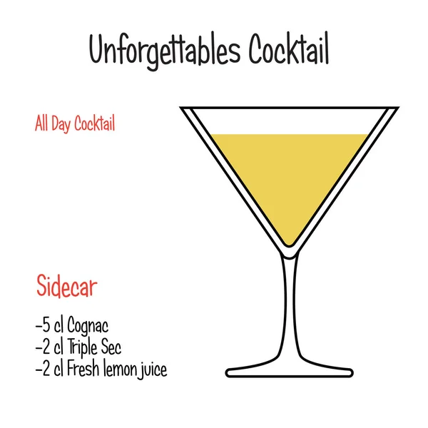 Beiwagen alkoholischer Cocktail-Vektor Illustration Rezept isoliert — Stockvektor