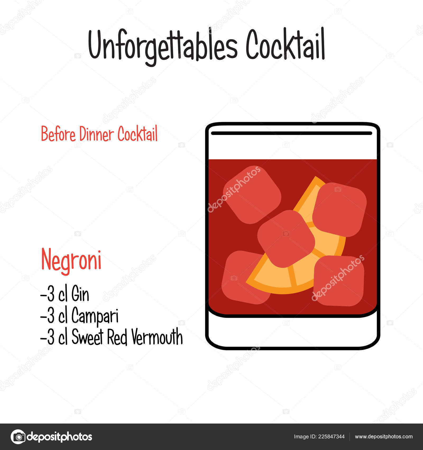 Negroni Alcoholic Cocktail Vector Illustration Recipe Isolated Vector Image By C Andreeva Marina Vector Stock 225847344