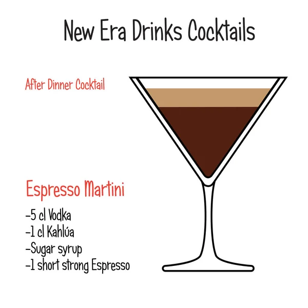 Espresso martini alkoholhaltiga cocktail vektor illustration recept isolerade — Stock vektor