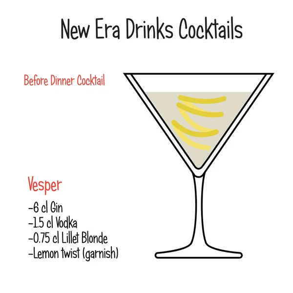 Vesper alcoolic cocktail vector ilustrație rețetă izolată — Vector de stoc