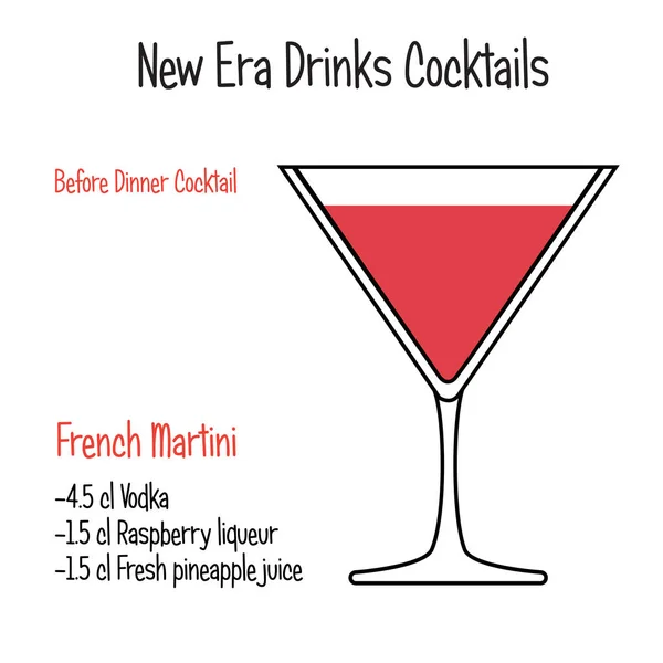 Französisch Martin alkoholischen Cocktail-Vektor Illustration Rezept isoliert — Stockvektor