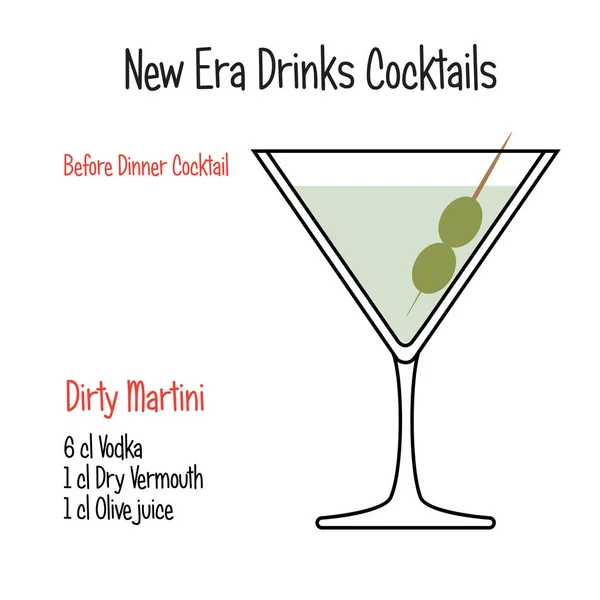 Dirty martini alcoolic cocktail vector ilustrație rețetă izolat — Vector de stoc