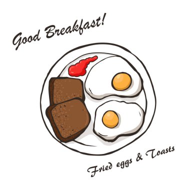 Sahanda yumurta ve tost 1 ile kahvaltı kroki