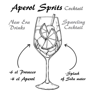 Aperol sözlerinin kokteyl vektör kroki çizim tarifleri