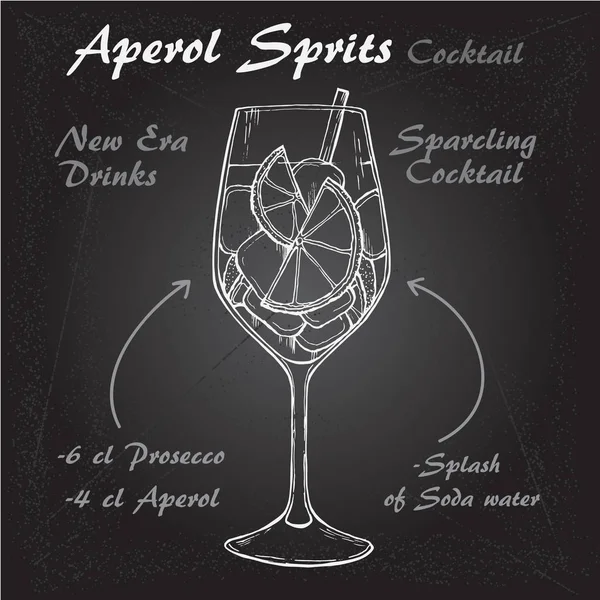Aperol Sprits Cocktail vector Bosquejo recetas de ilustración 1 — Vector de stock