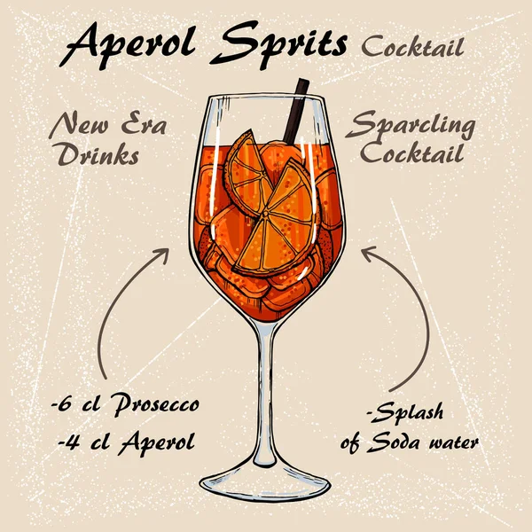 Aperol Sprits Cocktail vector schets illustratie recepten 3 — Stockvector