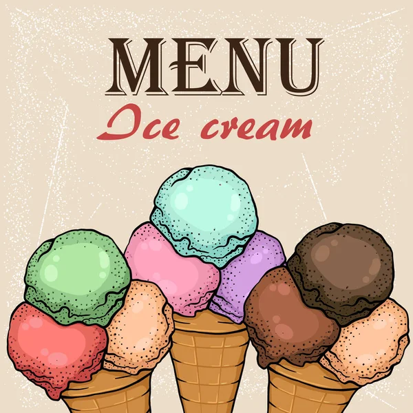 Ice cream vafle kužel ručně kreslenou barevná skica — Stockový vektor