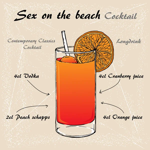 Hand drawn illustration of cocktail Sex on the beach 1 — Stock Vector