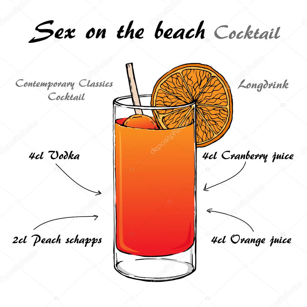 Hand drawn illustration of cocktail Sex on the beach 1