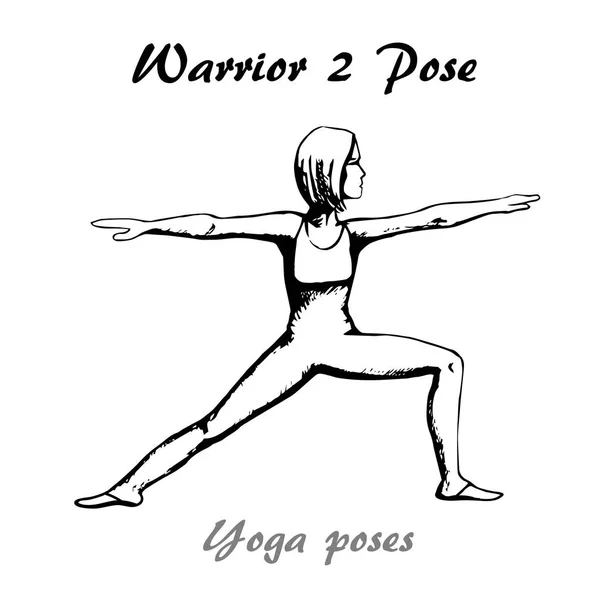 Krigare 2 utgör av yoga pose illustration — Stock vektor