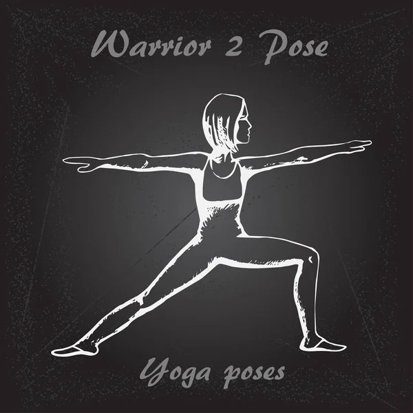 Yoga Warrior 2 poz poz illüstrasyon — Stok Vektör