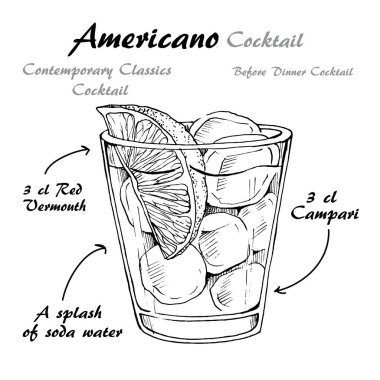 Alkollü kokteyl americano sketch vektör çizim