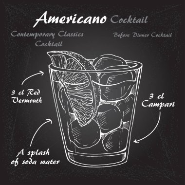 Alkollü kokteyl americano sketch vektör çizim