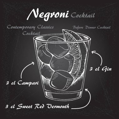 Alkollü kokteyl negroni sketch vektör çizim
