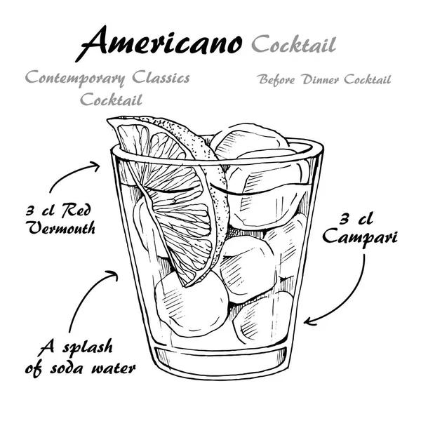 Εικονογράφηση διάνυσμα αλκοολούχα κοκτέιλ americano σκίτσο — Διανυσματικό Αρχείο