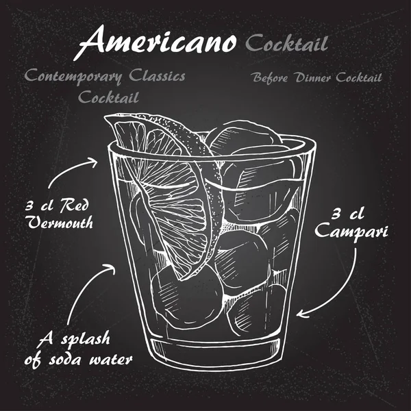 Vectorillustratie van alcoholische cocktail americano schets — Stockvector