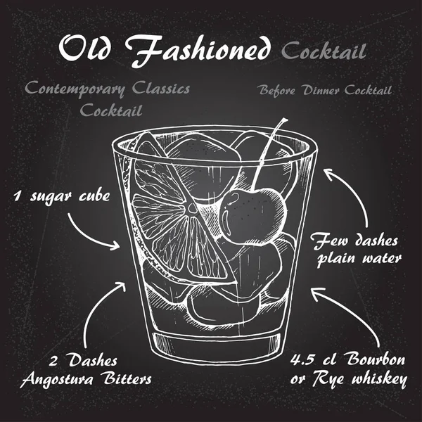 Vektorillustration av alkoholhaltiga cocktail Old Fashioned skiss — Stock vektor